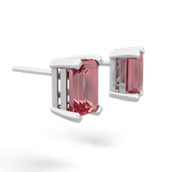 Pink Tourmaline 7X5mm Emerald-Cut Stud 14K White Gold earrings E1856