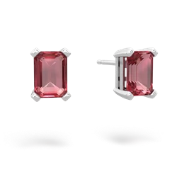 Pink Tourmaline 7X5mm Emerald-Cut Stud 14K White Gold earrings E1856