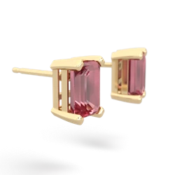 Pink Tourmaline 7X5mm Emerald-Cut Stud 14K Yellow Gold earrings E1856