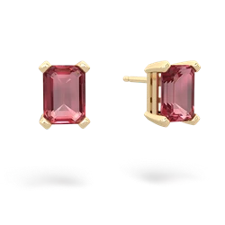 Pink Tourmaline 7X5mm Emerald-Cut Stud 14K Yellow Gold earrings E1856