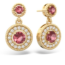 Pink Tourmaline Halo Dangle 14K Yellow Gold earrings E5319