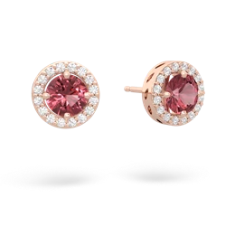 Pink Tourmaline Halo 14K Rose Gold earrings E5320