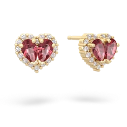 Pink Tourmaline Halo 14K Yellow Gold earrings E7008
