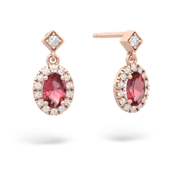 Pink Tourmaline Antique-Style Halo 14K Rose Gold earrings E5720
