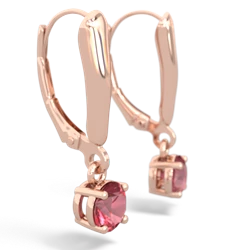 Pink Tourmaline 5Mm Round Lever Back 14K Rose Gold earrings E2785