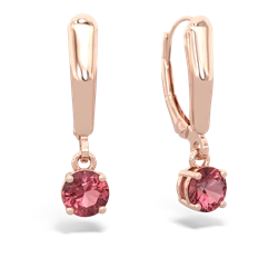 Pink Tourmaline 5Mm Round Lever Back 14K Rose Gold earrings E2785