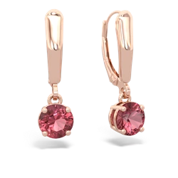 Pink Tourmaline 6Mm  Round Lever Back 14K Rose Gold earrings E2786