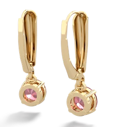 Pink Tourmaline 6Mm  Round Lever Back 14K Yellow Gold earrings E2786