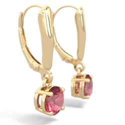 Pink Tourmaline 6Mm  Round Lever Back 14K Yellow Gold earrings E2786