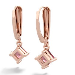 Pink Tourmaline 6Mm Princess Lever Back 14K Rose Gold earrings E2789