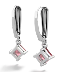 Pink Tourmaline 6Mm Princess Lever Back 14K White Gold earrings E2789