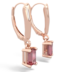 Pink Tourmaline 6X4mm Emerald-Cut Lever Back 14K Rose Gold earrings E2855