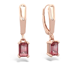 Pink Tourmaline 6X4mm Emerald-Cut Lever Back 14K Rose Gold earrings E2855