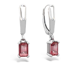 Pink Tourmaline 6X4mm Emerald-Cut Lever Back 14K White Gold earrings E2855