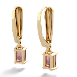 Pink Tourmaline 6X4mm Emerald-Cut Lever Back 14K Yellow Gold earrings E2855