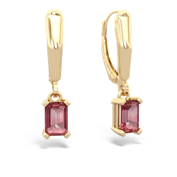 Pink Tourmaline 6X4mm Emerald-Cut Lever Back 14K Yellow Gold earrings E2855