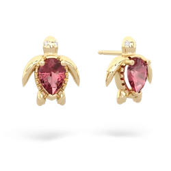 Pink Tourmaline Baby Sea Turtle 14K Yellow Gold earrings E5241