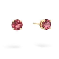 Pink Tourmaline 5Mm Round Stud 14K Yellow Gold earrings E1785