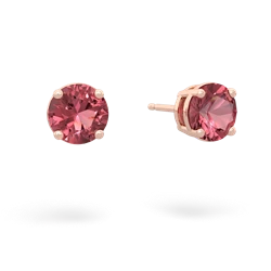 Pink Tourmaline 6Mm Round Stud 14K Rose Gold earrings E1786