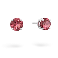 Pink Tourmaline 6Mm Round Stud 14K White Gold earrings E1786