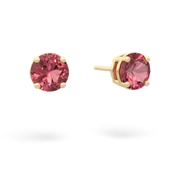 Pink Tourmaline 6Mm Round Stud 14K Yellow Gold earrings E1786