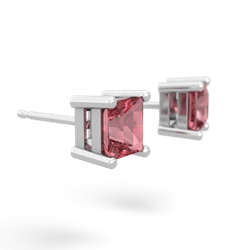 Pink Tourmaline 5Mm Princess Cut Stud 14K White Gold earrings E1789