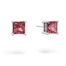 Pink Tourmaline 5Mm Princess Cut Stud 14K White Gold earrings E1789