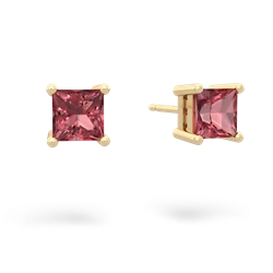 Pink Tourmaline 5Mm Princess Cut Stud 14K Yellow Gold earrings E1789