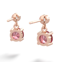 Pink Tourmaline Diamond Drop 6Mm Round 14K Rose Gold earrings E1986