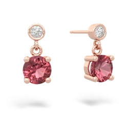 Pink Tourmaline Diamond Drop 6Mm Round 14K Rose Gold earrings E1986