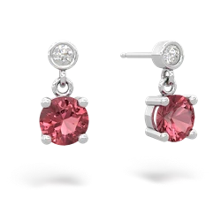 Pink Tourmaline Diamond Drop 6Mm Round 14K White Gold earrings E1986