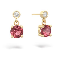 Pink Tourmaline Diamond Drop 6Mm Round 14K Yellow Gold earrings E1986