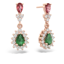 Pink Tourmaline Halo Pear Dangle 14K Rose Gold earrings E1882