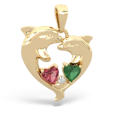 Pink Tourmaline Dolphin Heart 14K Yellow Gold pendant P5820