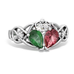 Pink Tourmaline 'One Heart' Celtic Knot Claddagh 14K White Gold ring R5322