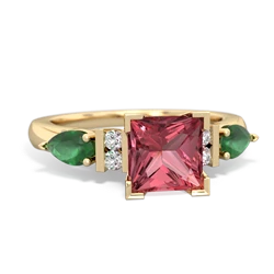 Pink Tourmaline 6Mm Princess Eternal Embrace Engagement 14K Yellow Gold ring C2002