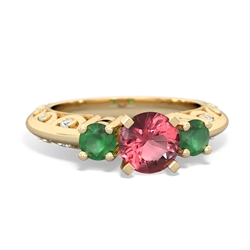 Pink Tourmaline Art Deco Eternal Embrace Engagement 14K Yellow Gold ring C2003