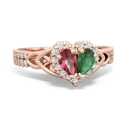 Pink Tourmaline Celtic Knot Two Hearts As One 14K Rose Gold ring R2644HRT