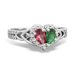 Pink Tourmaline Celtic Knot Two Hearts As One 14K White Gold ring R2644HRT