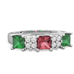 Pink Tourmaline Three Stone Diamond Cluster 14K White Gold ring R2592