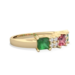 Pink Tourmaline Three Stone Diamond Cluster 14K Yellow Gold ring R2592