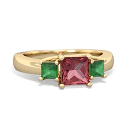 Pink Tourmaline Three Stone Trellis 14K Yellow Gold ring R4015