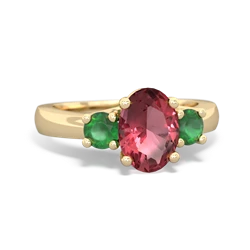 Pink Tourmaline Three Stone Oval Trellis 14K Yellow Gold ring R4024