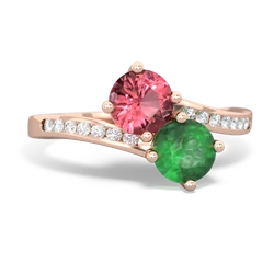 Pink Tourmaline Channel Set Two Stone 14K Rose Gold ring R5303