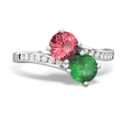 Pink Tourmaline Channel Set Two Stone 14K White Gold ring R5303