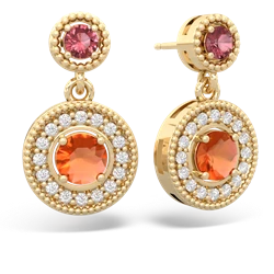 Pink Tourmaline Halo Dangle 14K Yellow Gold earrings E5319