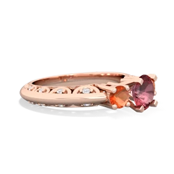 Pink Tourmaline Art Deco Eternal Embrace Engagement 14K Rose Gold ring C2003