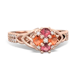 Pink Tourmaline Celtic Knot Cluster Engagement 14K Rose Gold ring R26443RD