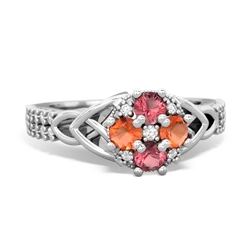 Pink Tourmaline Celtic Knot Cluster Engagement 14K White Gold ring R26443RD