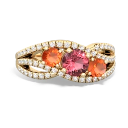 Pink Tourmaline Three Stone Aurora 14K Yellow Gold ring R3080